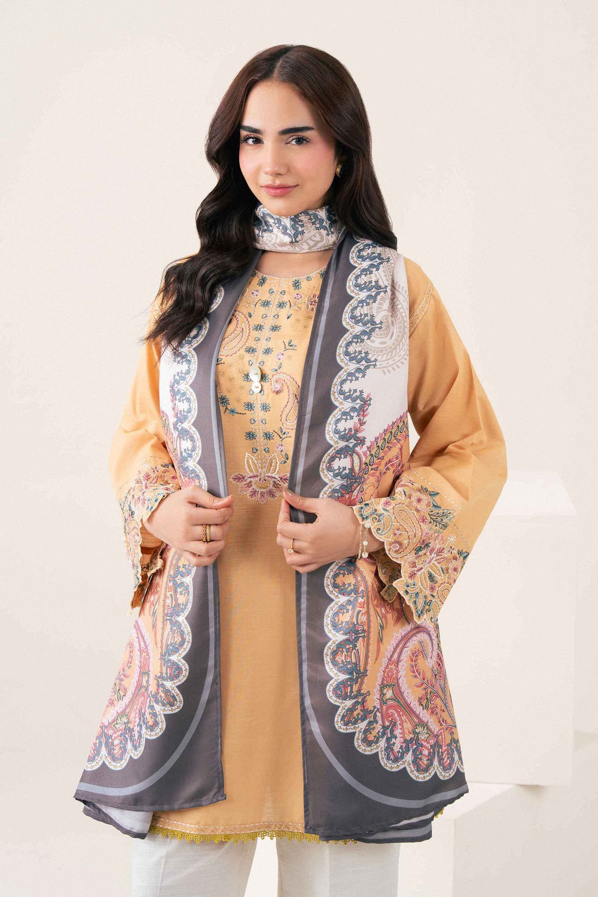 Nishat UK - Beige Embroidered Herringbone 2 Pieces ready to wear Dress