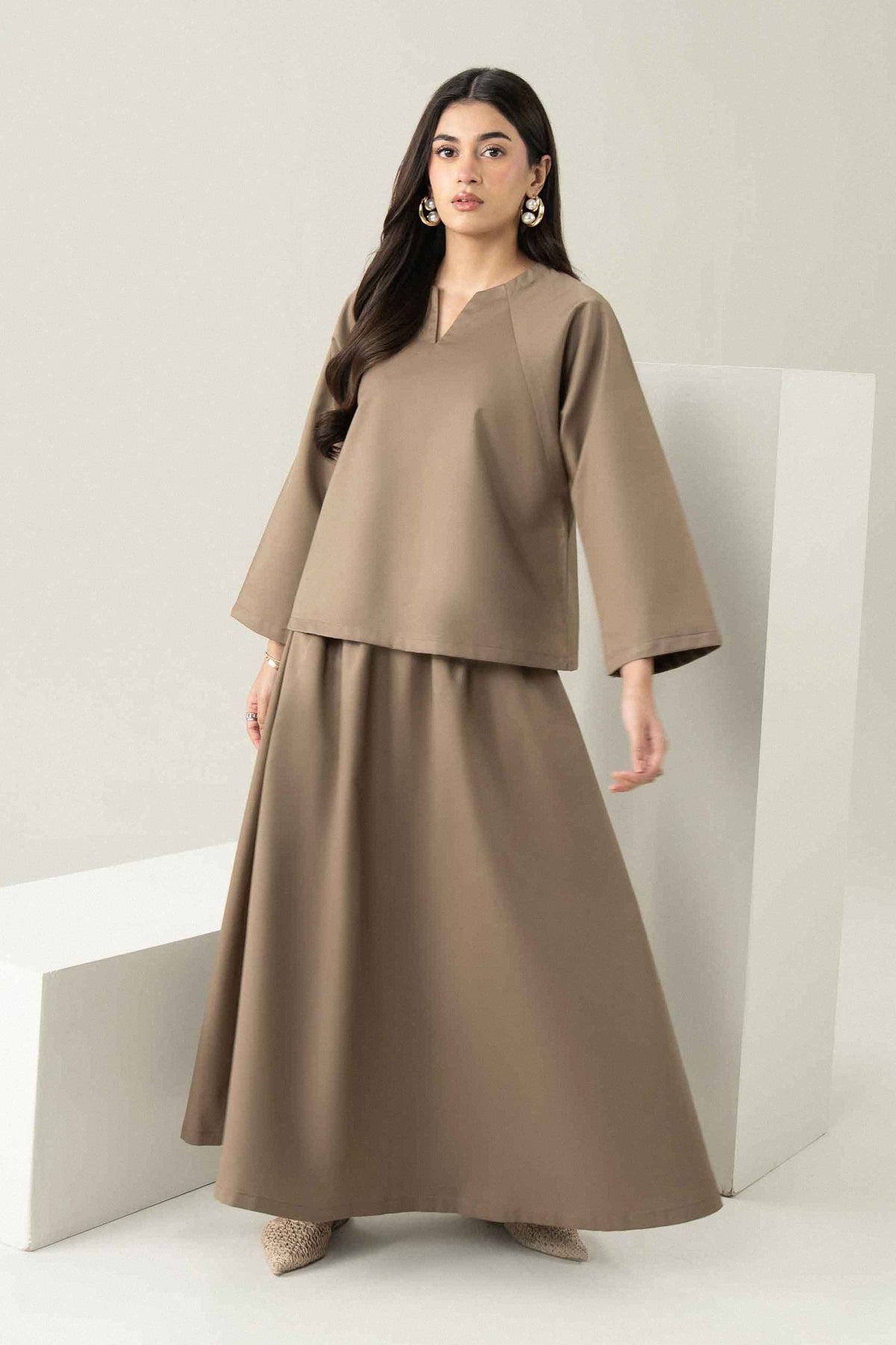 Nishat UK - Brown Solids Twill 2 Pieces ready to wear Dress