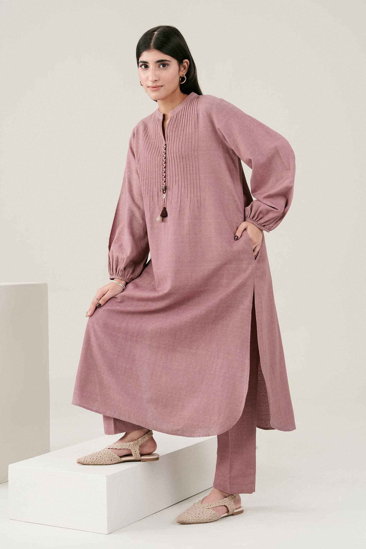 Nishat UK - Pink Solids Creab Weave Jacquard 2 Pieces ready to wear Dress
