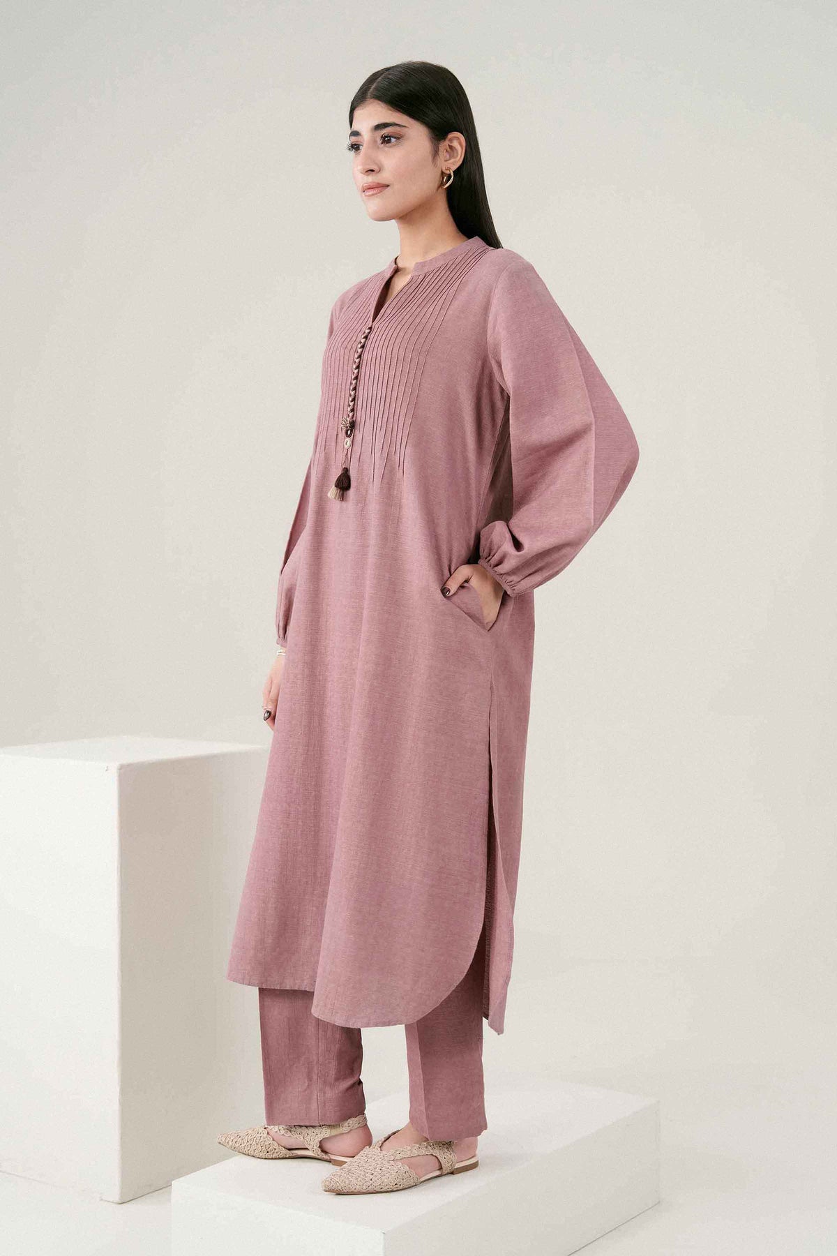 Nishat UK - Pink Solids Creab Weave Jacquard 2 Pieces ready to wear Dress