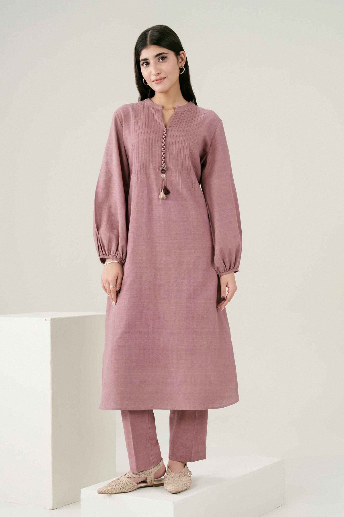 Nishat UK - Pink Solids Creab Weave Jacquard 2 Pieces ready to wear Dress