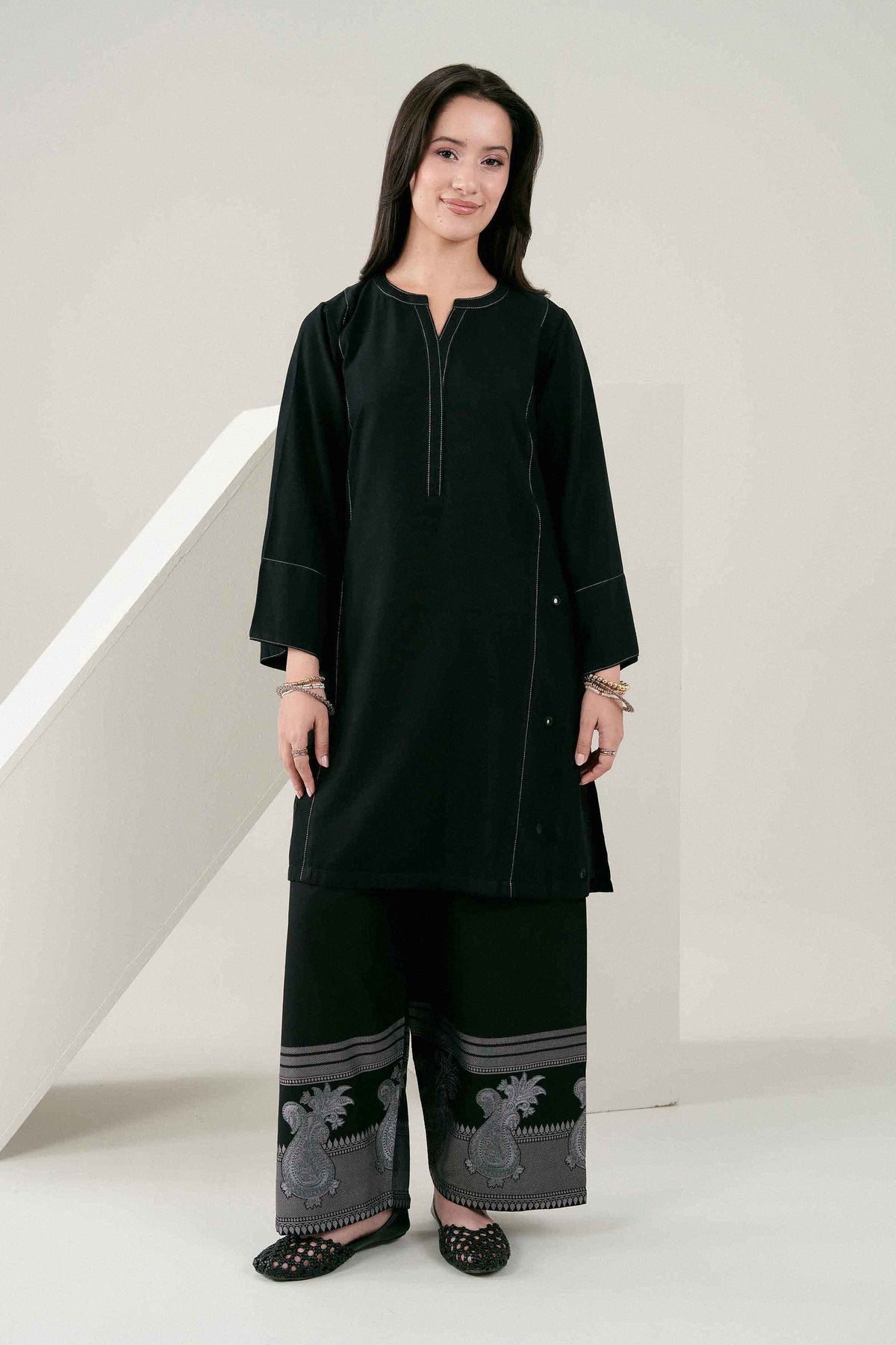 Nishat UK - Black Solids Yarn Dyed Jacquard 2 Pieces ready to wear Dress