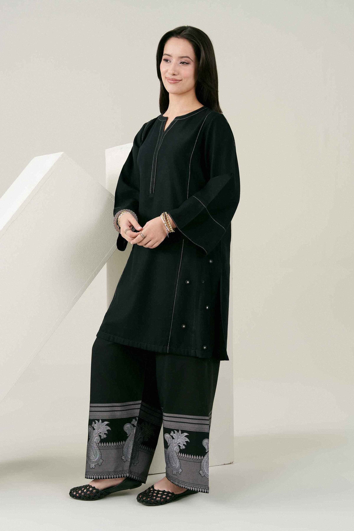 Nishat UK - Black Solids Yarn Dyed Jacquard 2 Pieces ready to wear Dress