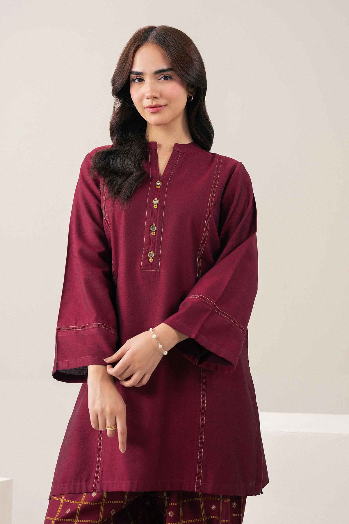 Nishat UK - Red Solids Jacquard 2 Pieces ready to wear Dress