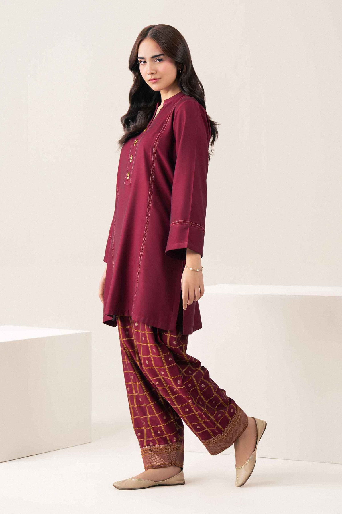 Nishat UK - Red Solids Jacquard 2 Pieces ready to wear Dress