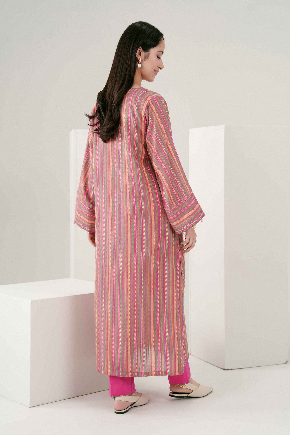Nishat UK - Pink Printed Rangoli Chevron Stripes 2 Pieces ready to wear Dress