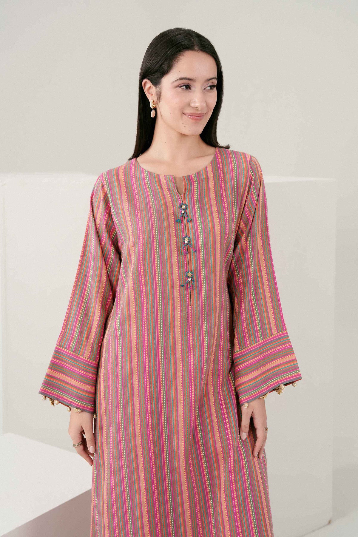 Nishat UK - Pink Printed Rangoli Chevron Stripes 2 Pieces ready to wear Dress