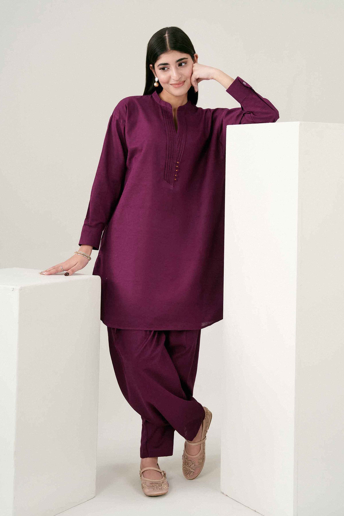 Nishat UK - Purple Solids Jacquard 2 Pieces ready to wear Dress