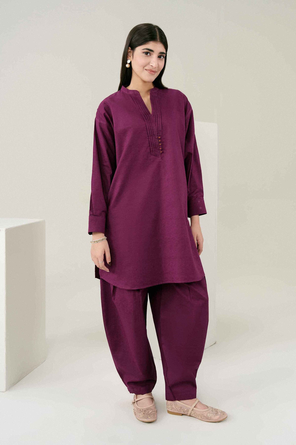 Nishat UK - Purple Solids Jacquard 2 Pieces ready to wear Dress