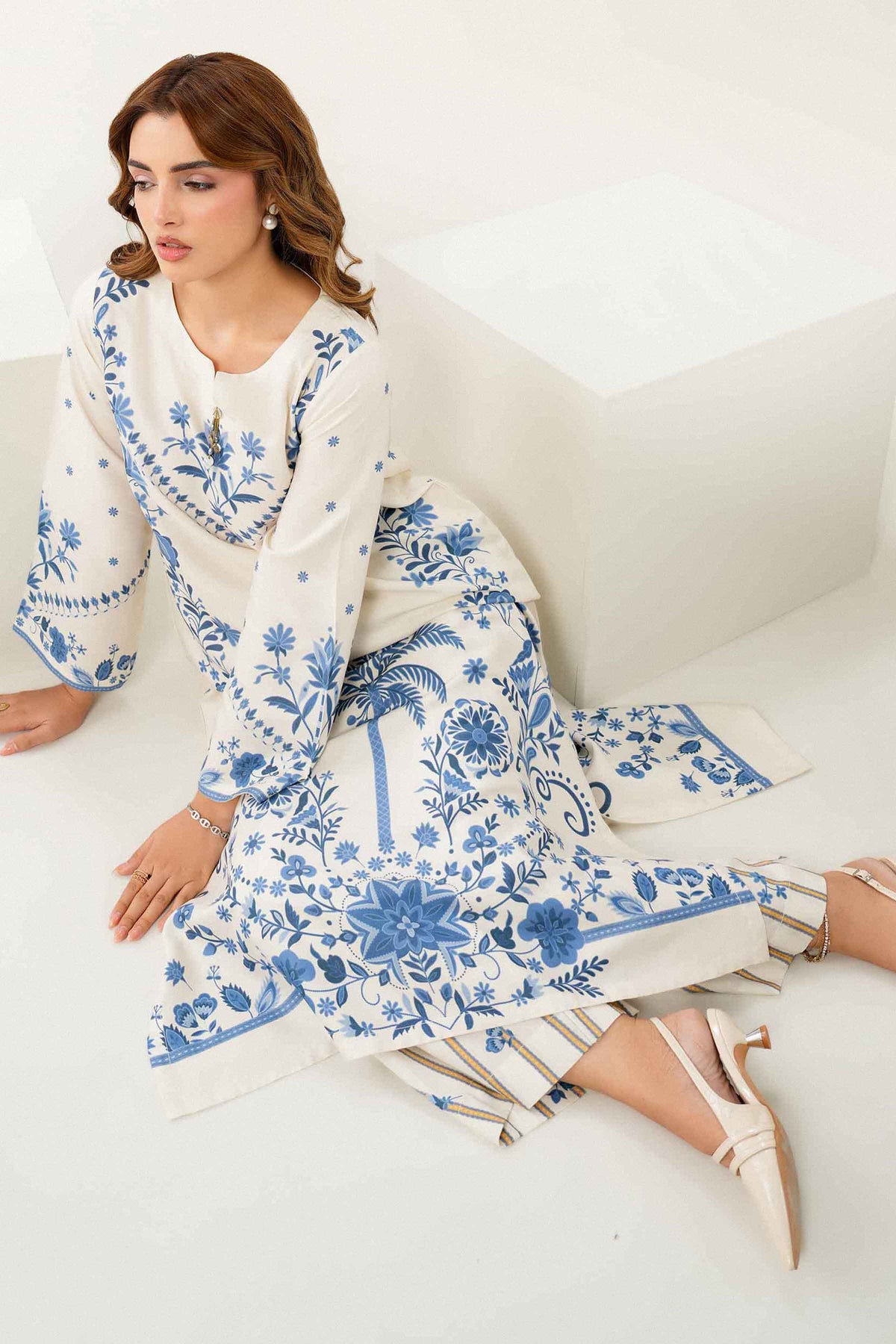 Nishat UK - White Printed Linen 2 Pieces ready to wear Dress