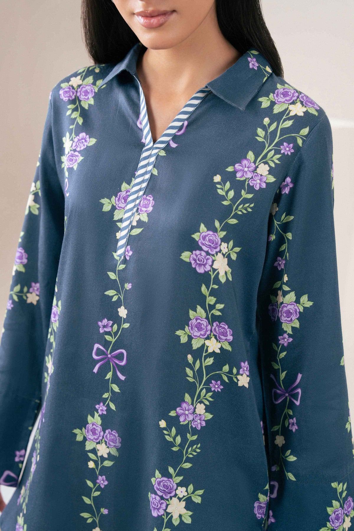 Nishat UK - Blue Printed Satin 2 Pieces ready to wear Dress