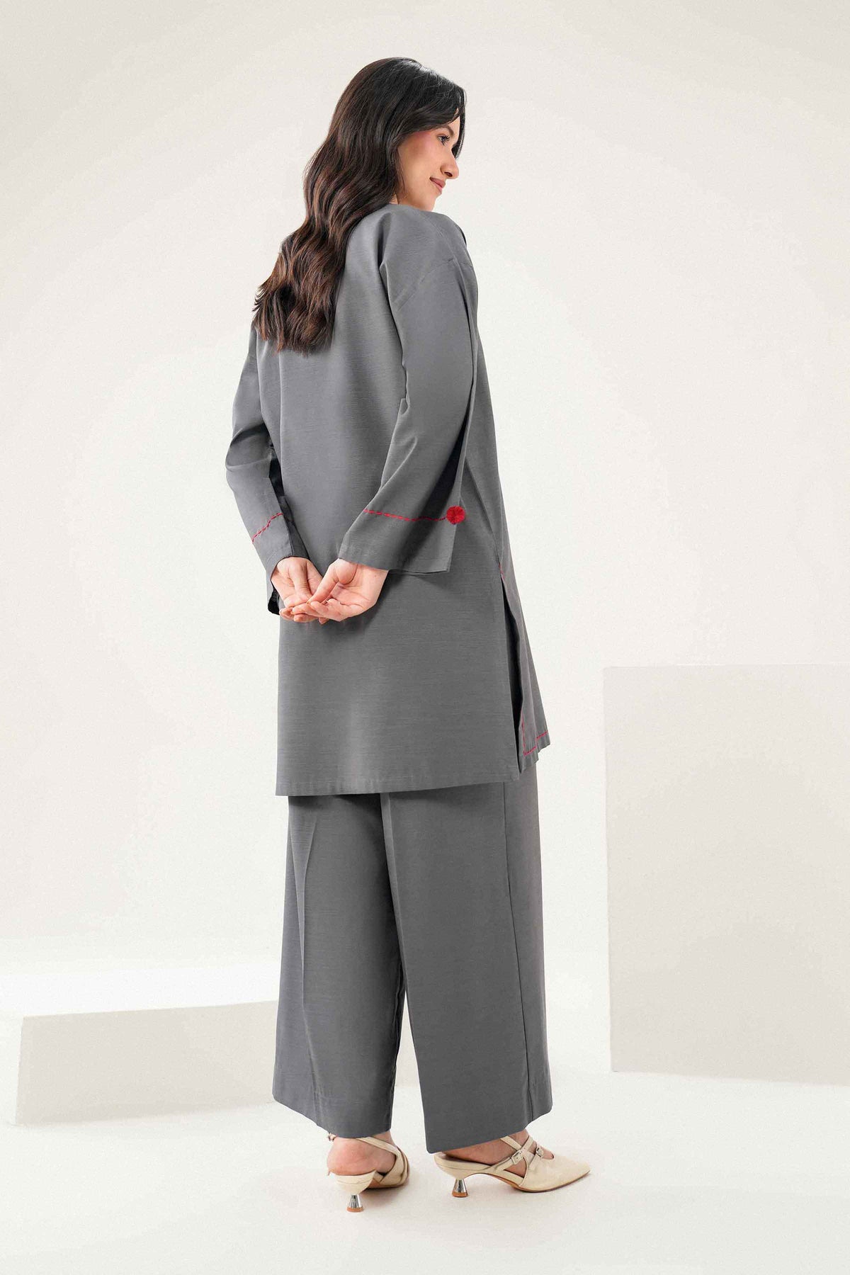 Nishat UK - Grey Solids Yarn Dyed 2 Pieces ready to wear Dress