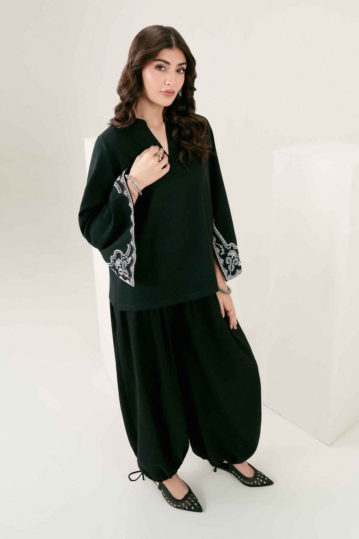Nishat UK - Black Embroidered Yarn Dyed 1 Piece ready to wear 