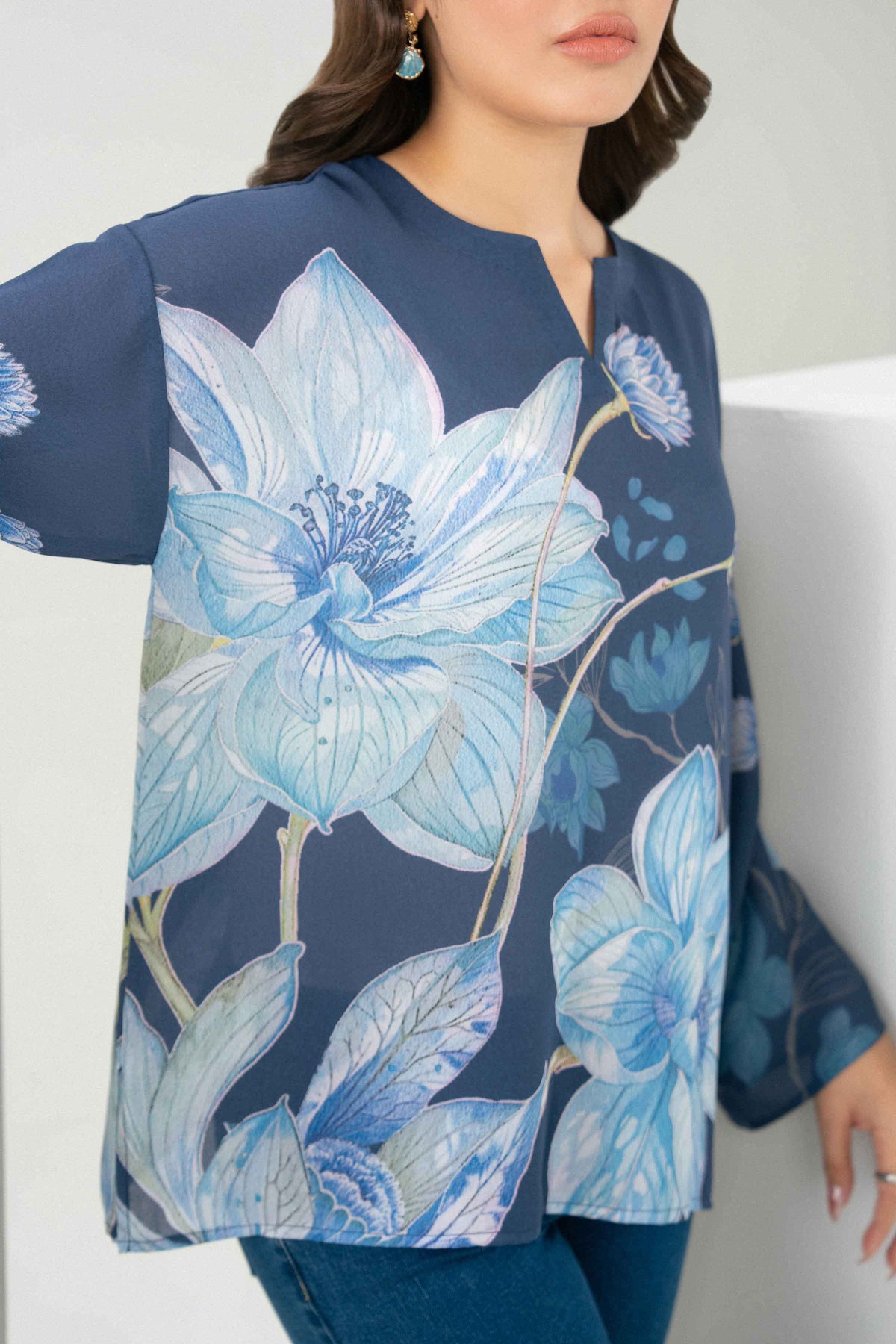 Nishat UK - Blue Printed Crepe 1 Piece ready to wear tunic