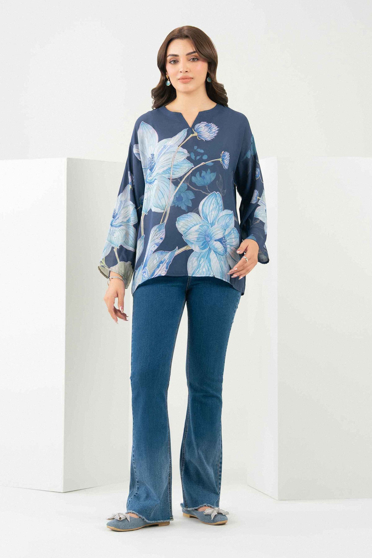 Nishat UK - Blue Printed Crepe 1 Piece ready to wear tunic