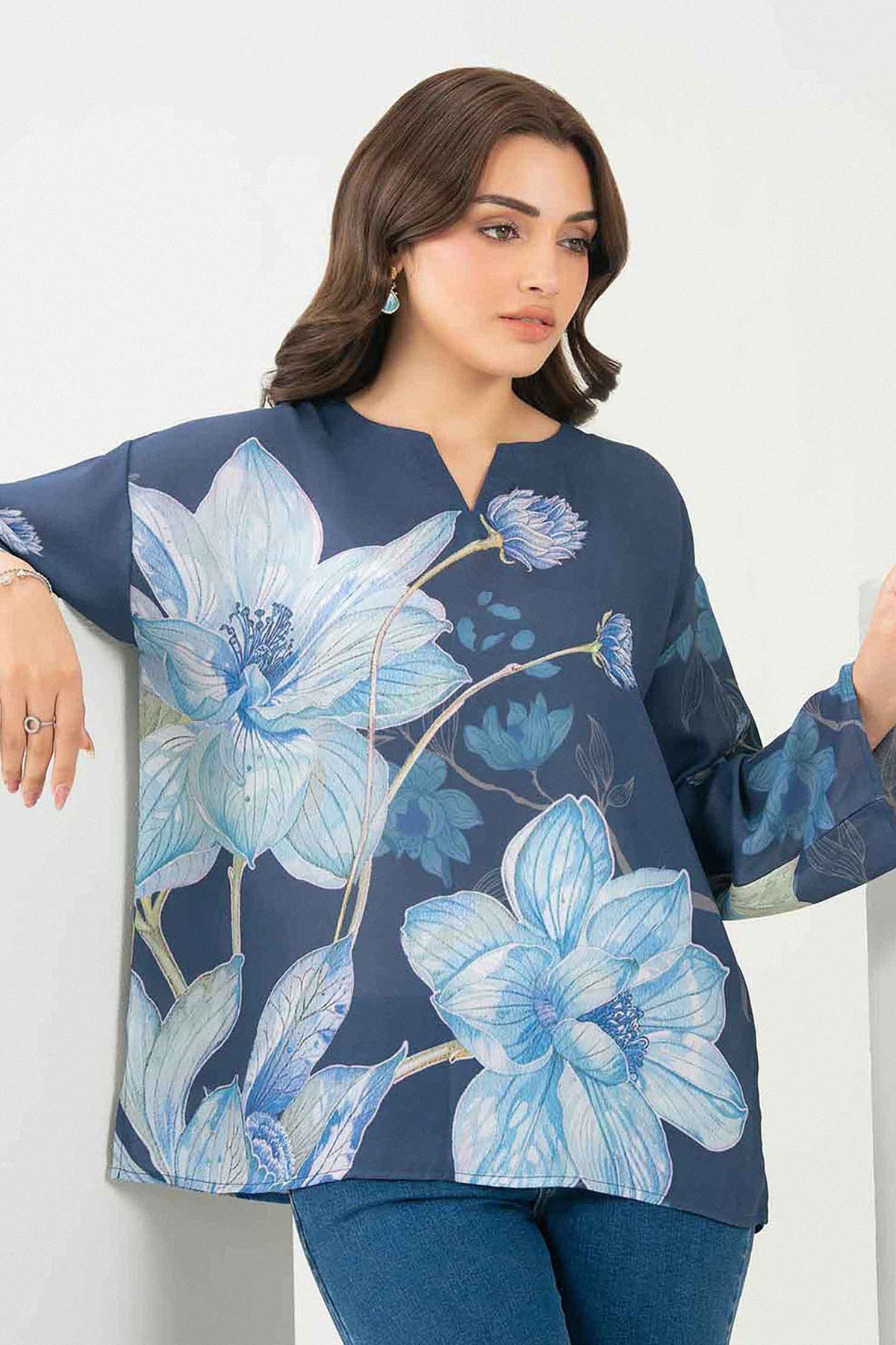 Nishat UK - Blue Printed Crepe 1 Piece ready to wear tunic