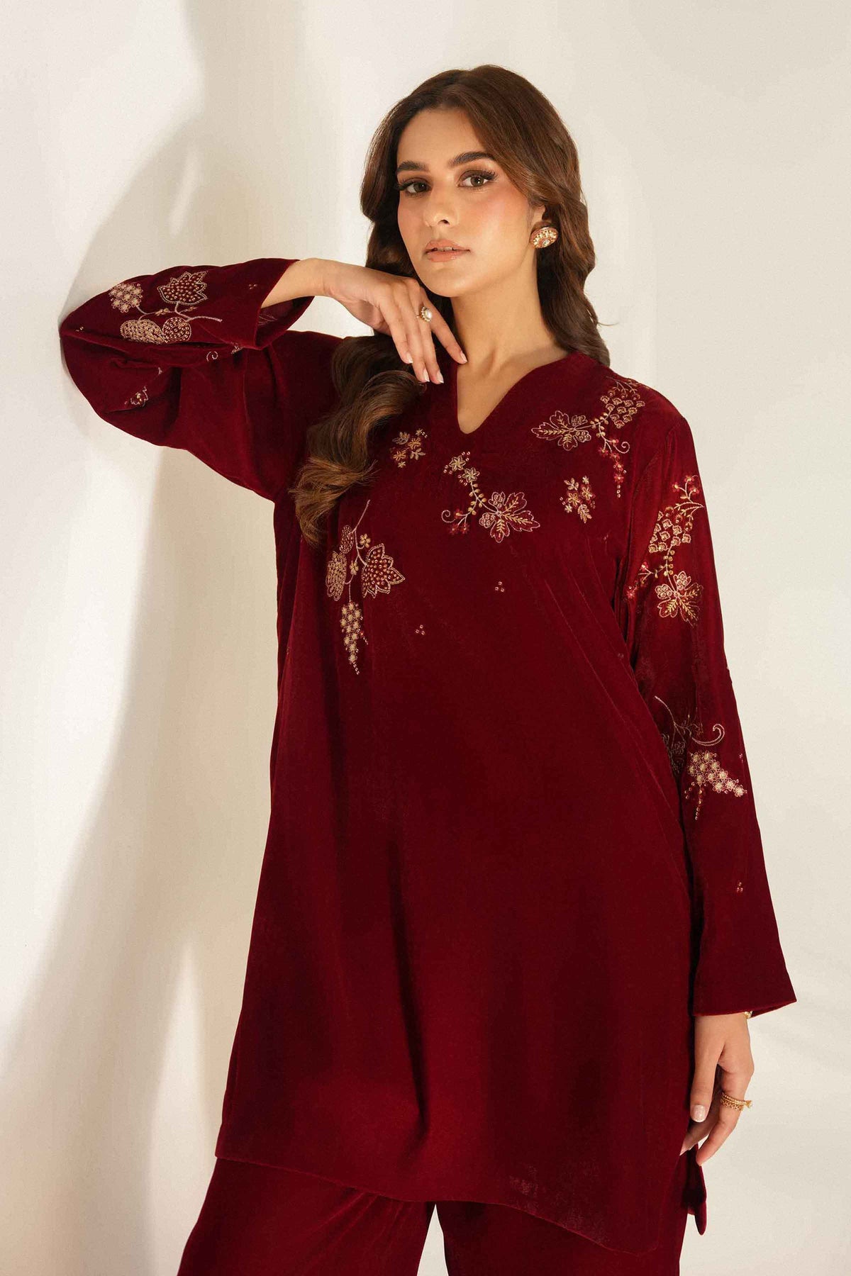 Nishat UK - Red Embroidered Velvet 2 Pieces ready to wear Dress
