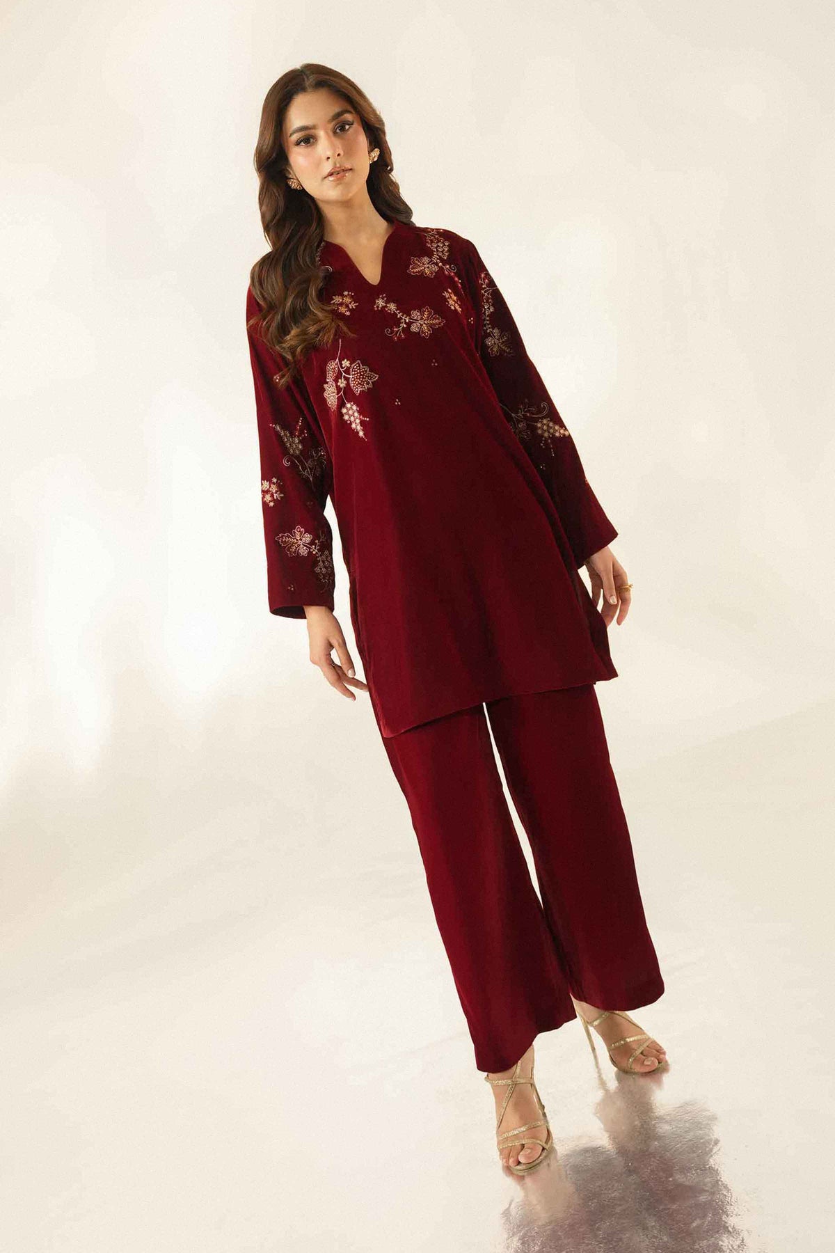 Nishat UK - Red Embroidered Velvet 2 Pieces ready to wear Dress