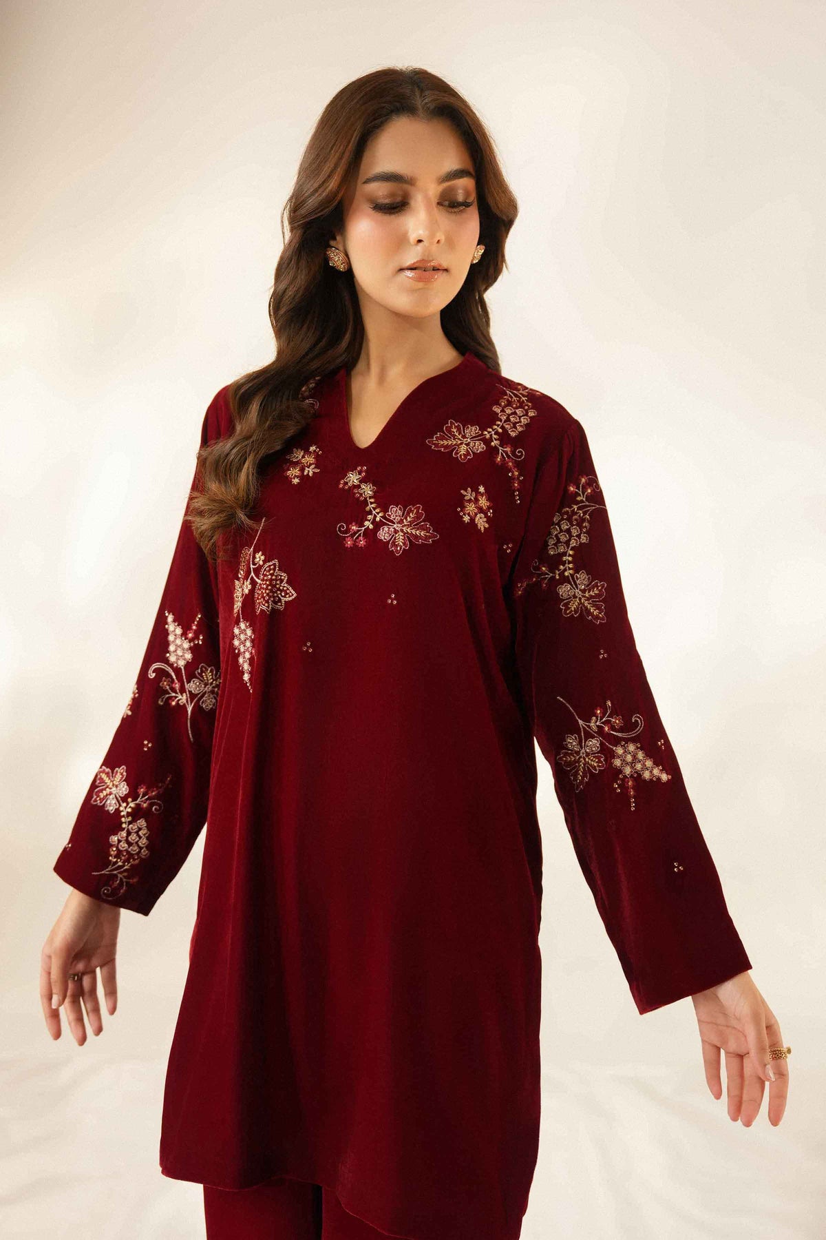 Nishat UK - Red Embroidered Velvet 2 Pieces ready to wear Dress