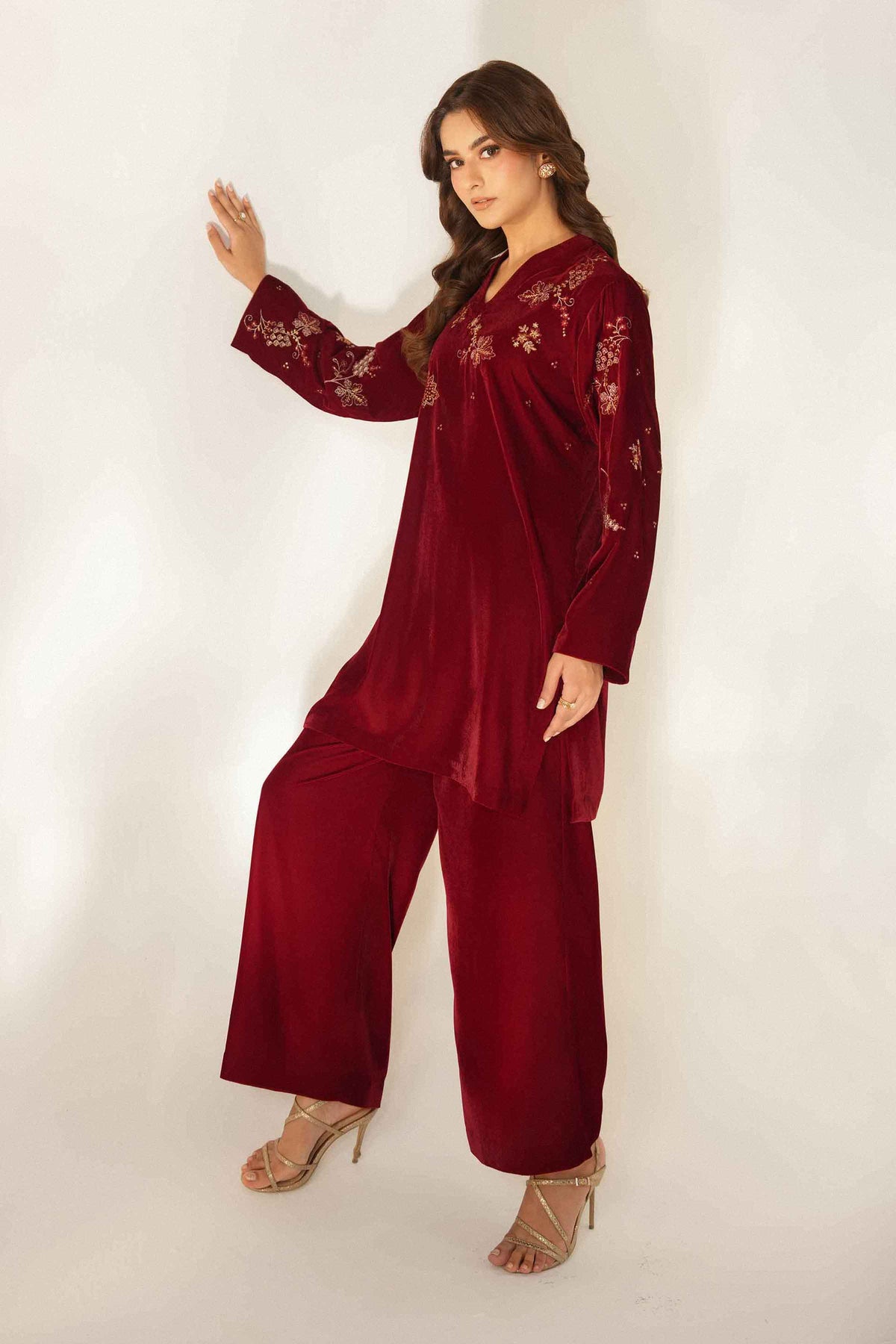Nishat UK - Red Embroidered Velvet 2 Pieces ready to wear Dress