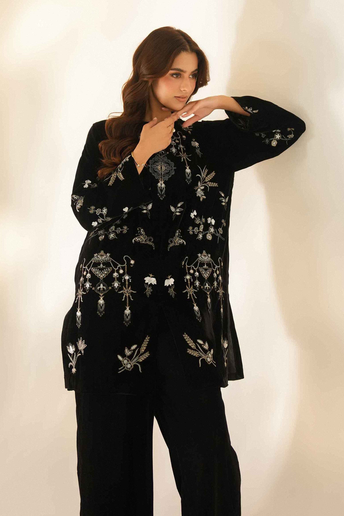 Nishat UK - Black Embroidered Velvet 2 Pieces ready to wear Dress