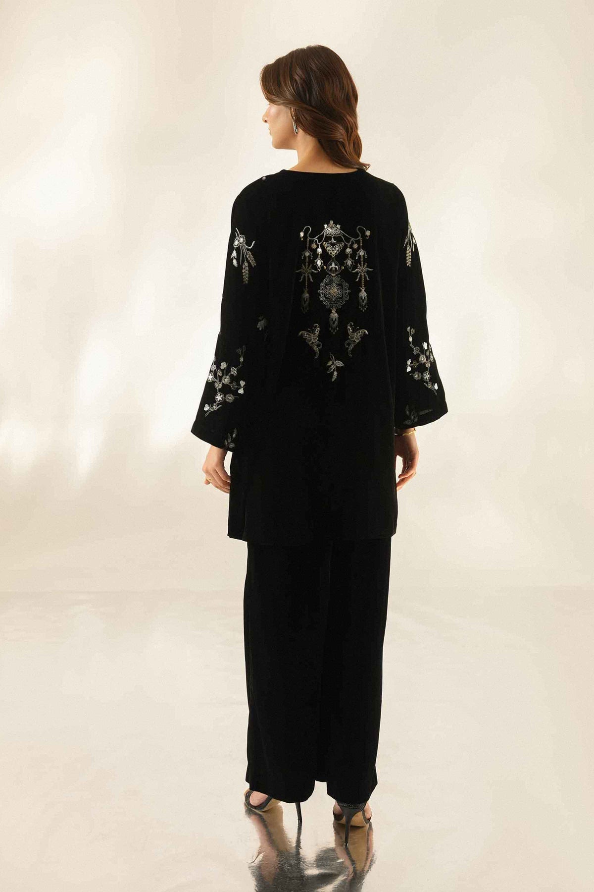 Nishat UK - Black Embroidered Velvet 2 Pieces ready to wear Dress