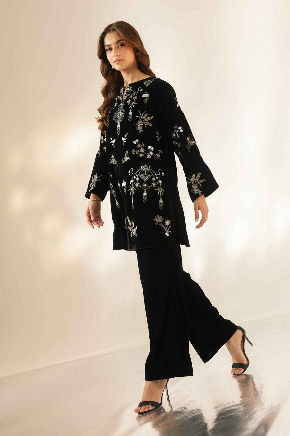 Nishat UK - Black Embroidered Velvet 2 Pieces ready to wear Dress