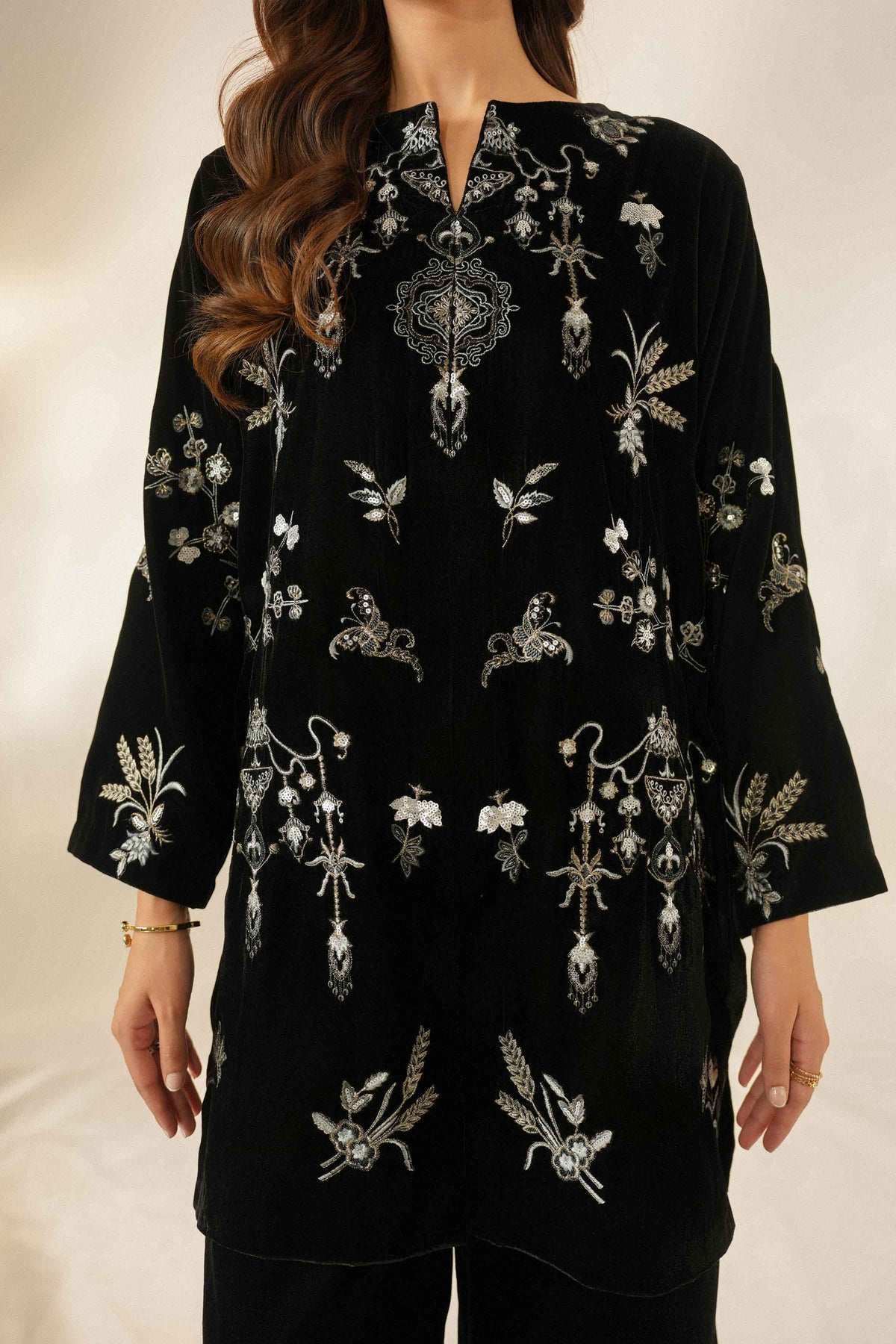 Nishat UK - Black Embroidered Velvet 2 Pieces ready to wear Dress