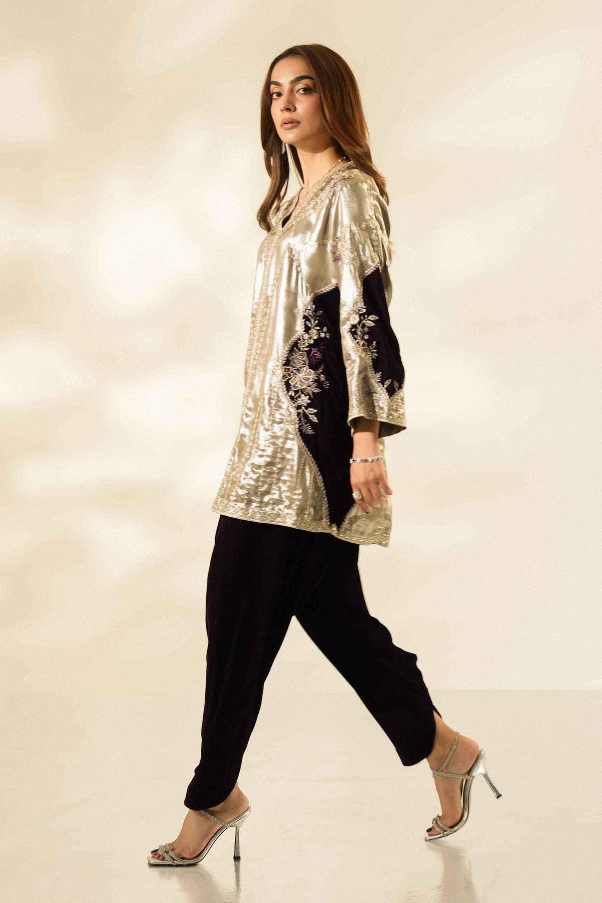 Nishat UK - Grey Embroidered Tissue Silk + Velvet 2 Pieces ready to wear luxury Dress