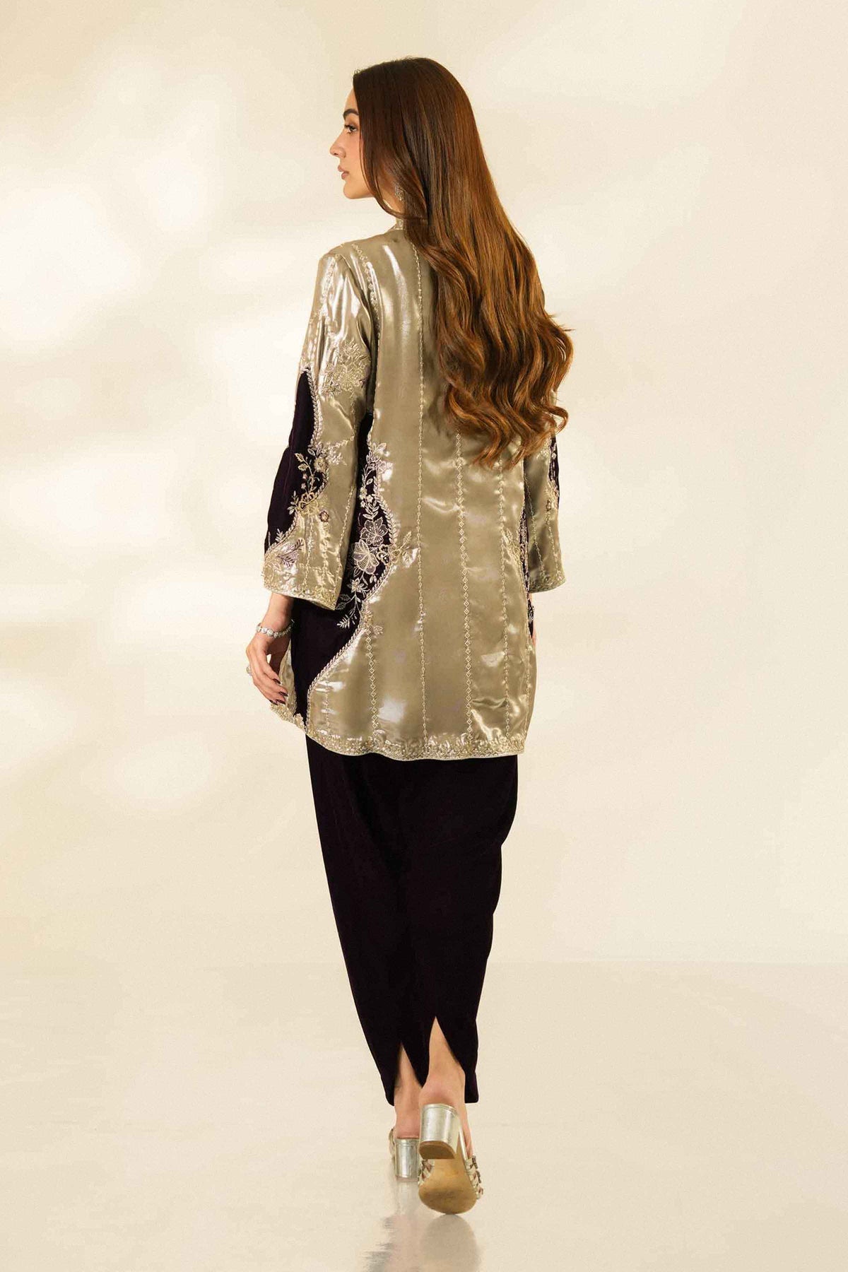 Nishat UK - Grey Embroidered Tissue Silk + Velvet 2 Pieces ready to wear luxury Dress