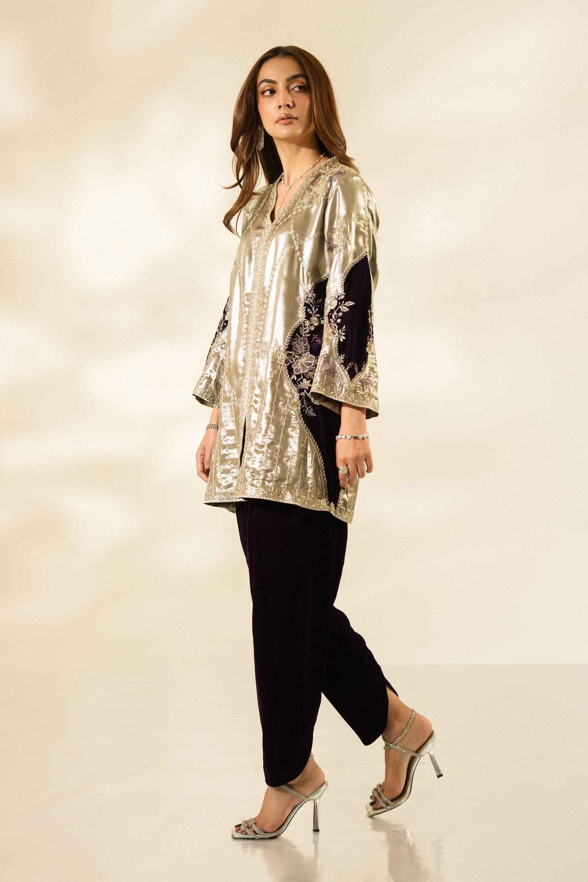 Nishat UK - Grey Embroidered Tissue Silk + Velvet 2 Pieces ready to wear luxury Dress