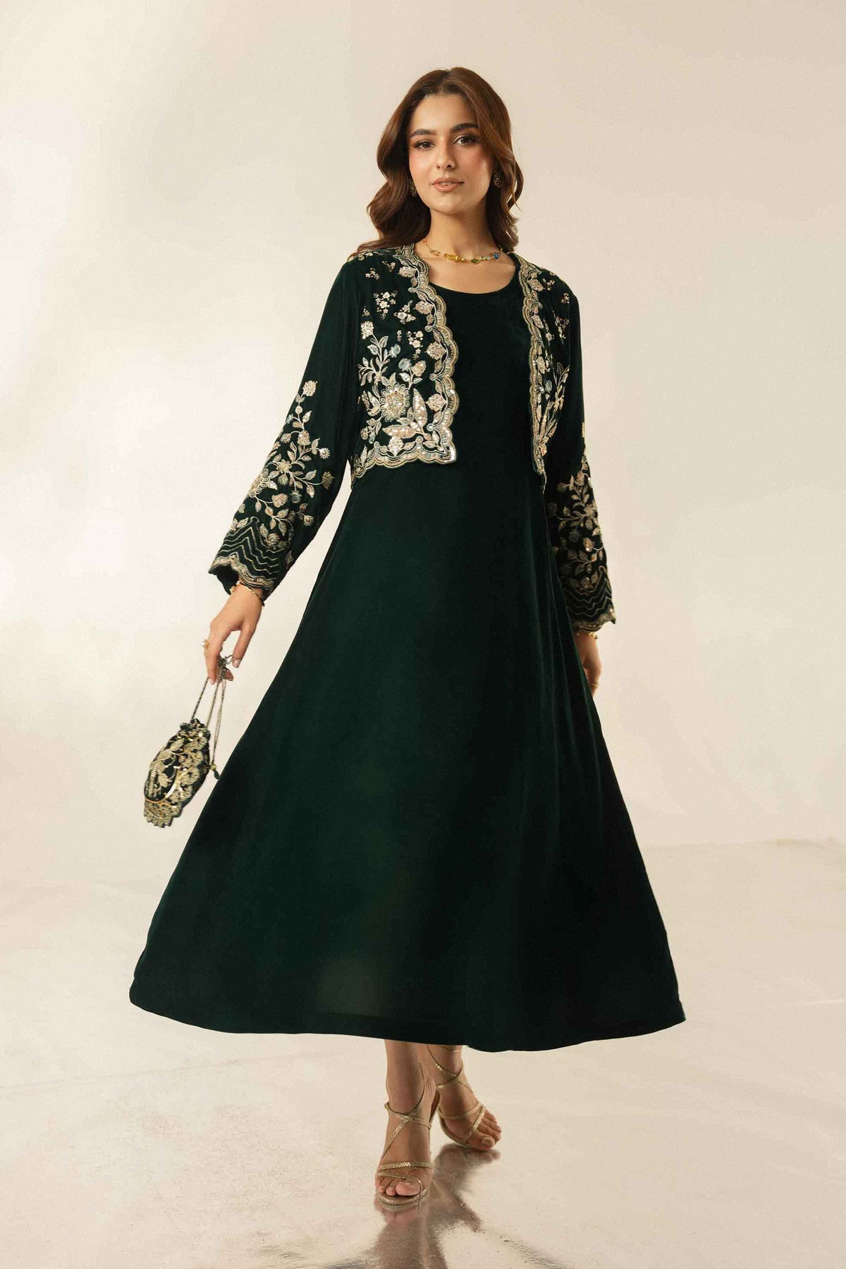 Nishat UK - Green Embroidered Velvet 2 Pieces ready to wear Dress