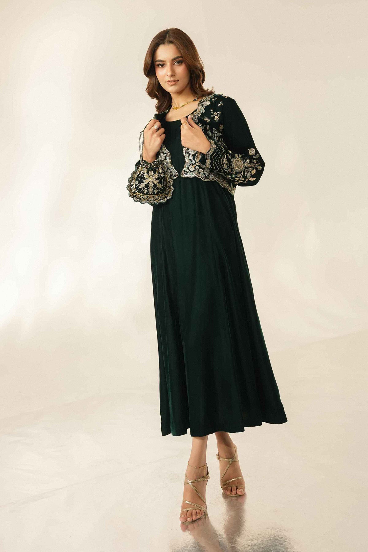 Nishat UK - Green Embroidered Velvet 2 Pieces ready to wear Dress
