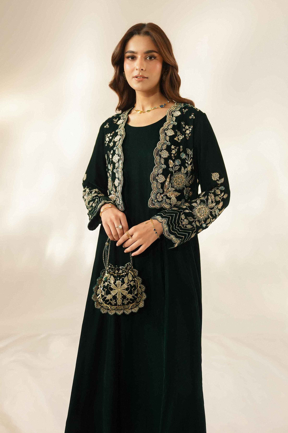 Nishat UK - Green Embroidered Velvet 2 Pieces ready to wear Dress