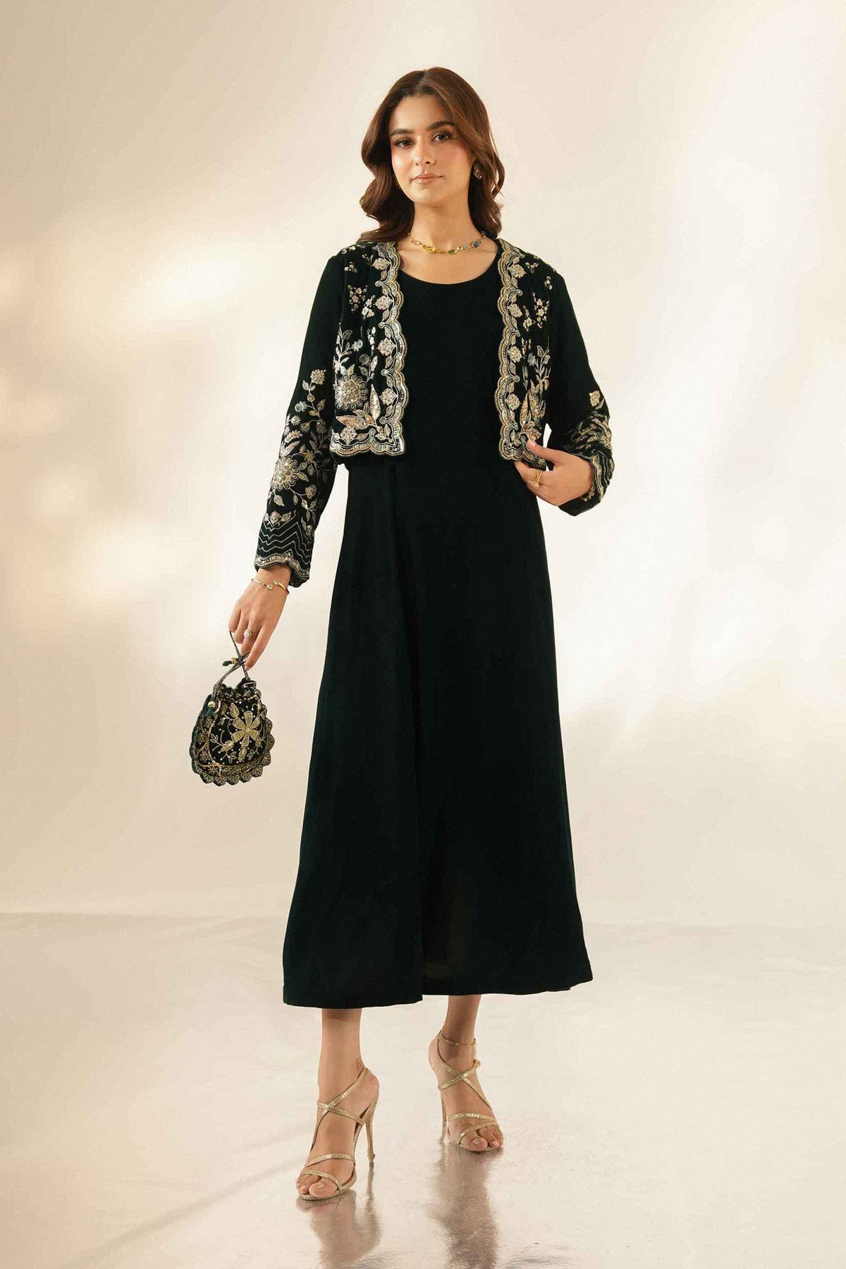 Nishat UK - Green Embroidered Velvet 2 Pieces ready to wear Dress