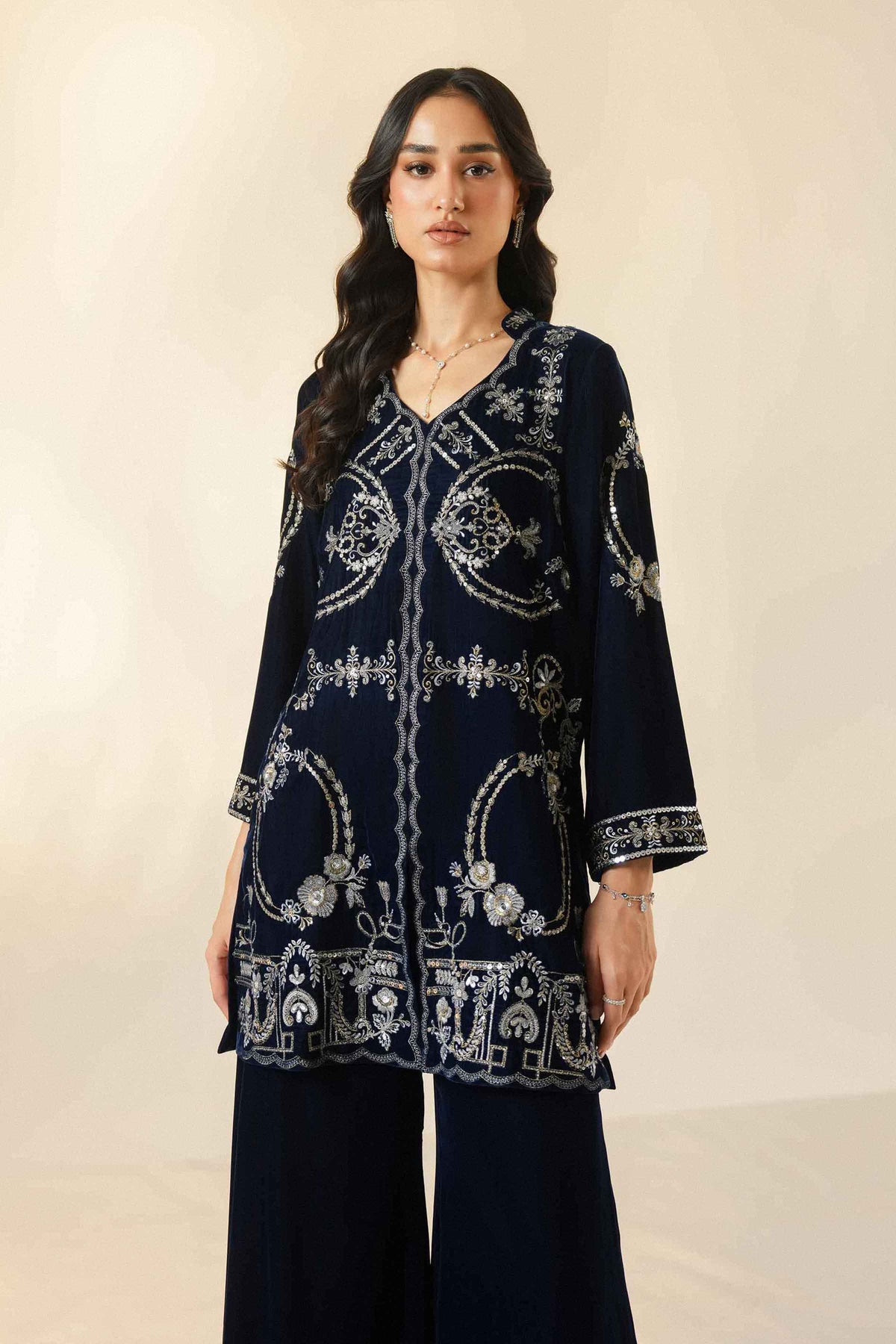 Nishat UK - Blue Embroidered Velvet 2 Pieces ready to wear Dress