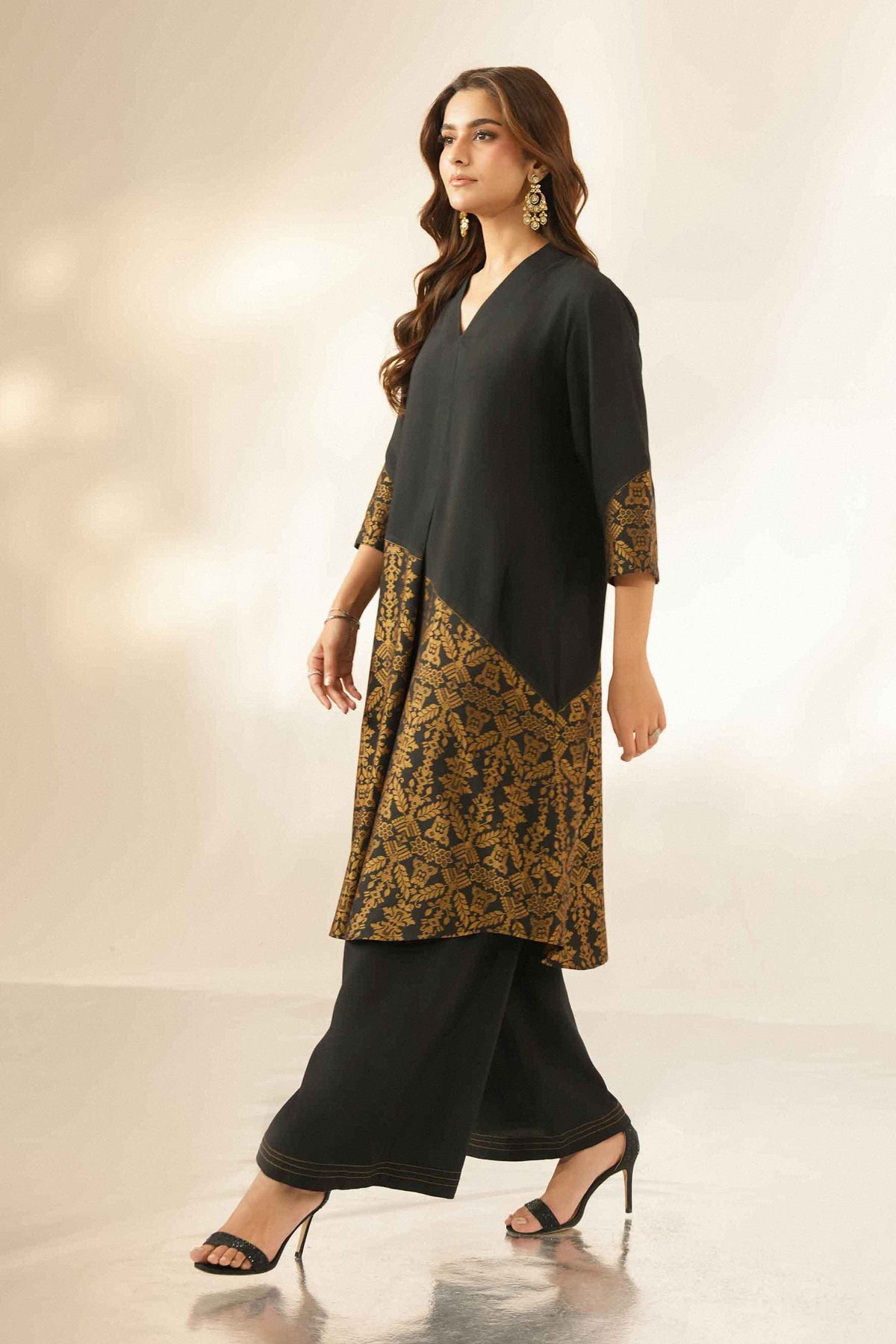 Nishat UK - Black Printed Silk 2 Pieces ready to wear Dress