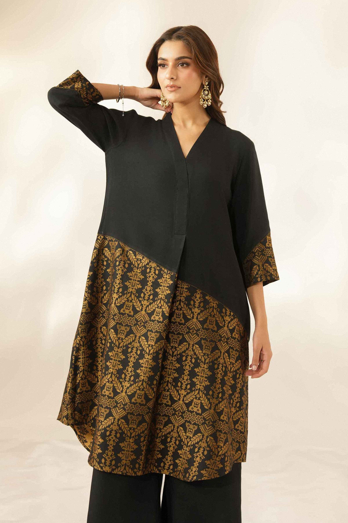 Nishat UK - Black Printed Silk 2 Pieces ready to wear Dress