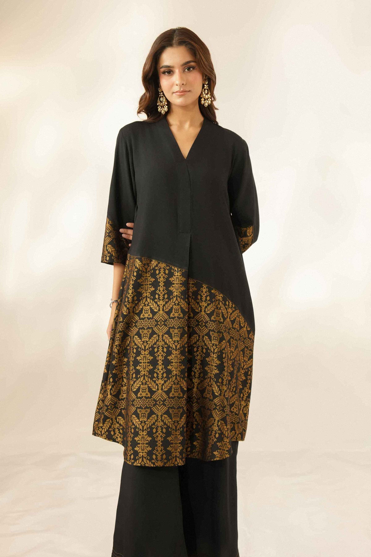 Nishat UK - Black Printed Silk 2 Pieces ready to wear Dress