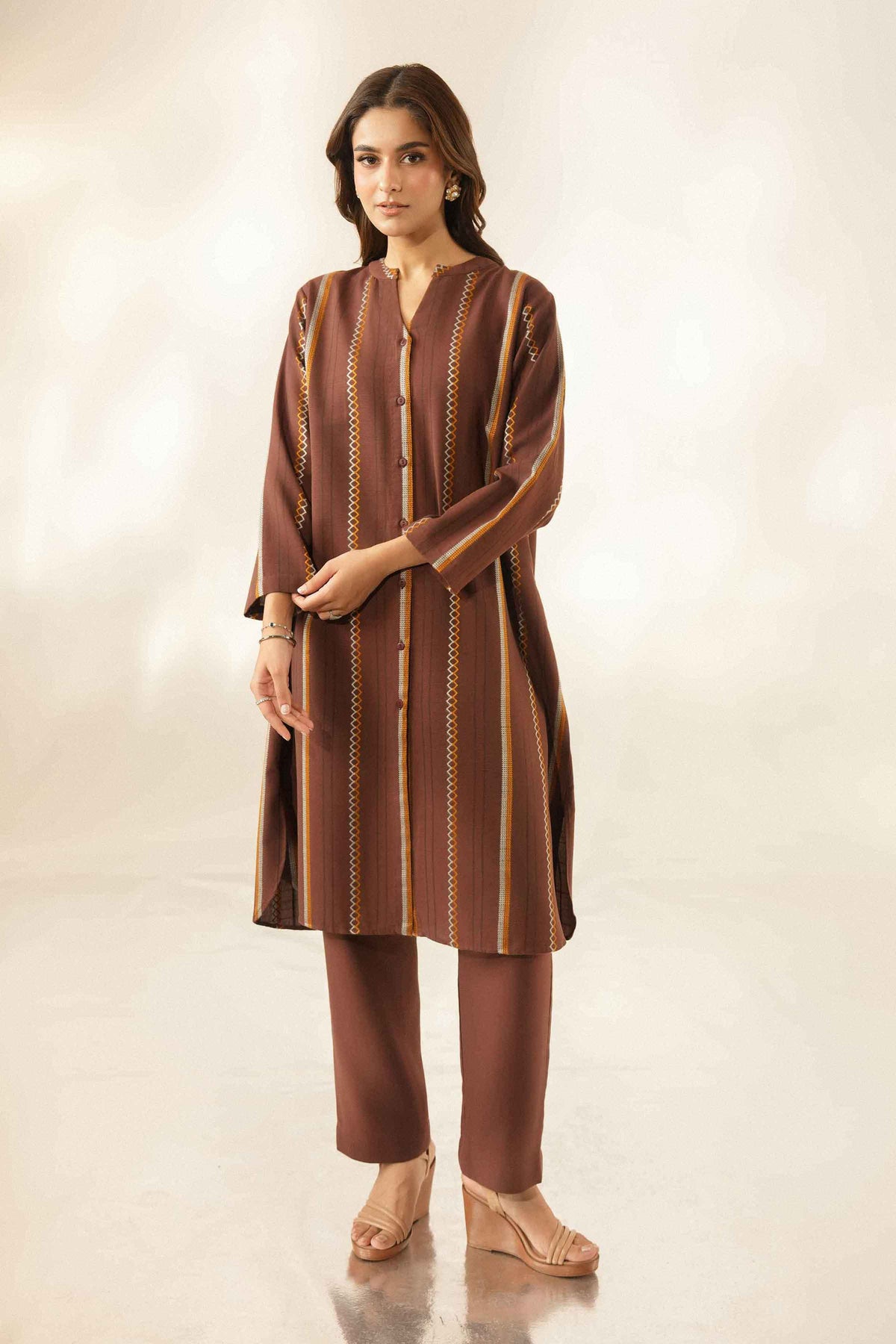 Nishat UK - Brown Embroidered Cotton 2 Pieces ready to wear Dress