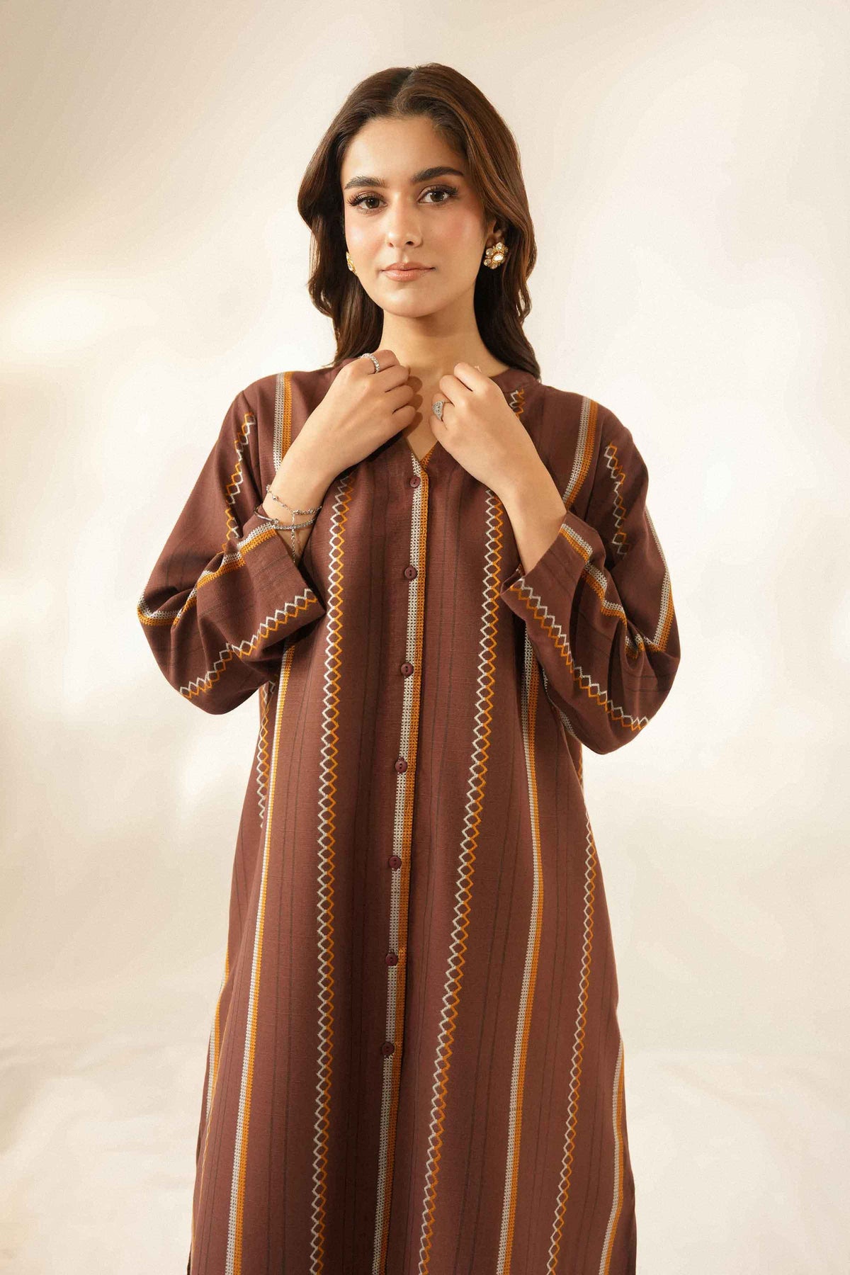 Nishat UK - Brown Embroidered Cotton 2 Pieces ready to wear Dress
