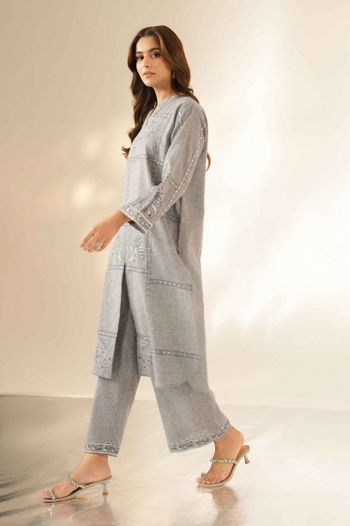 Nishat UK - Grey Embroidered Linen 2 Pieces ready to wear Dress