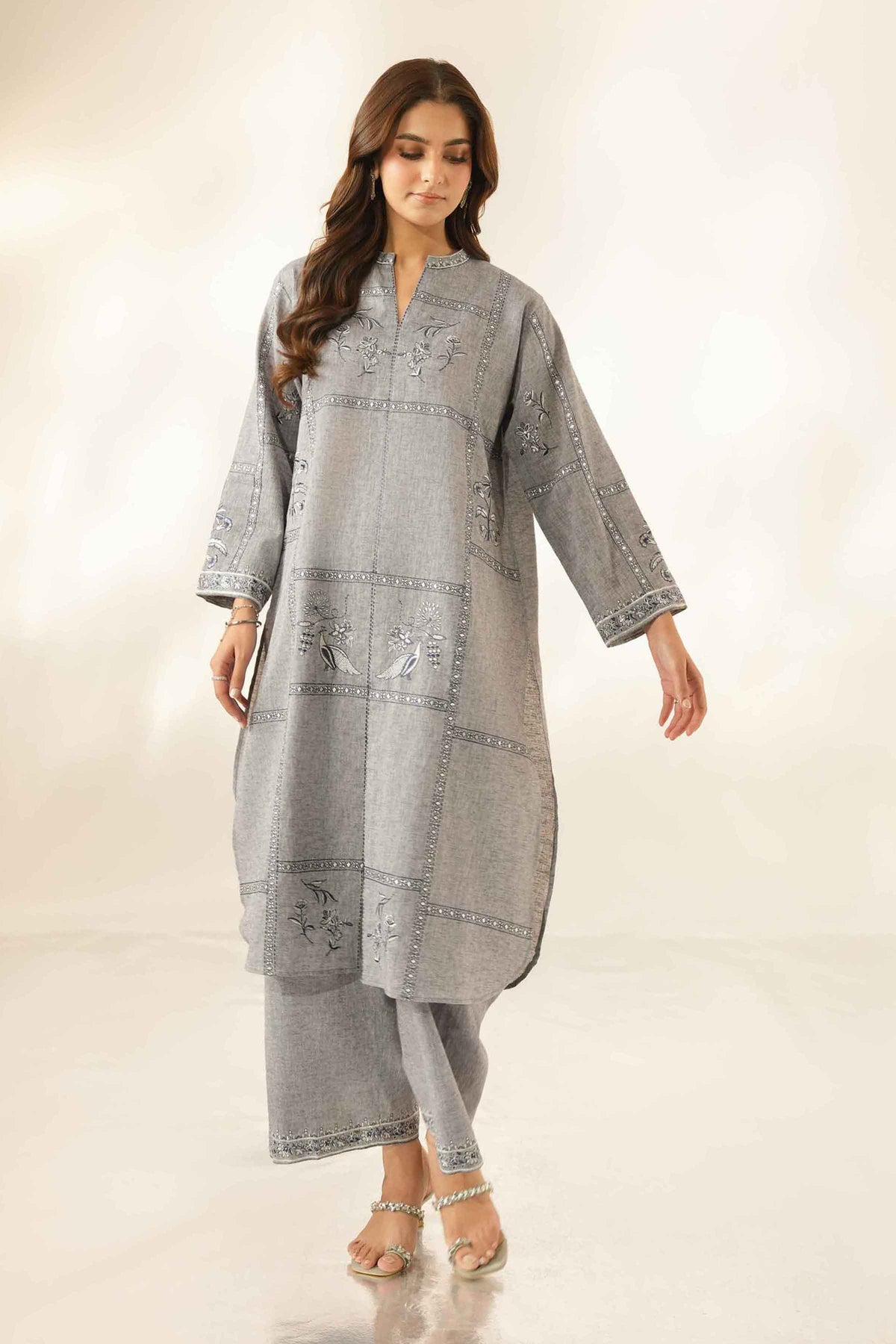 Nishat UK - Grey Embroidered Linen 2 Pieces ready to wear Dress