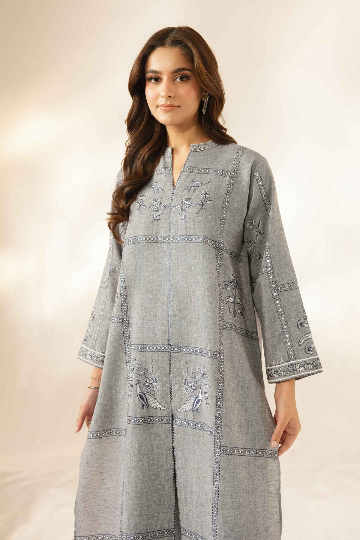 Nishat UK - Grey Embroidered Linen 2 Pieces ready to wear Dress