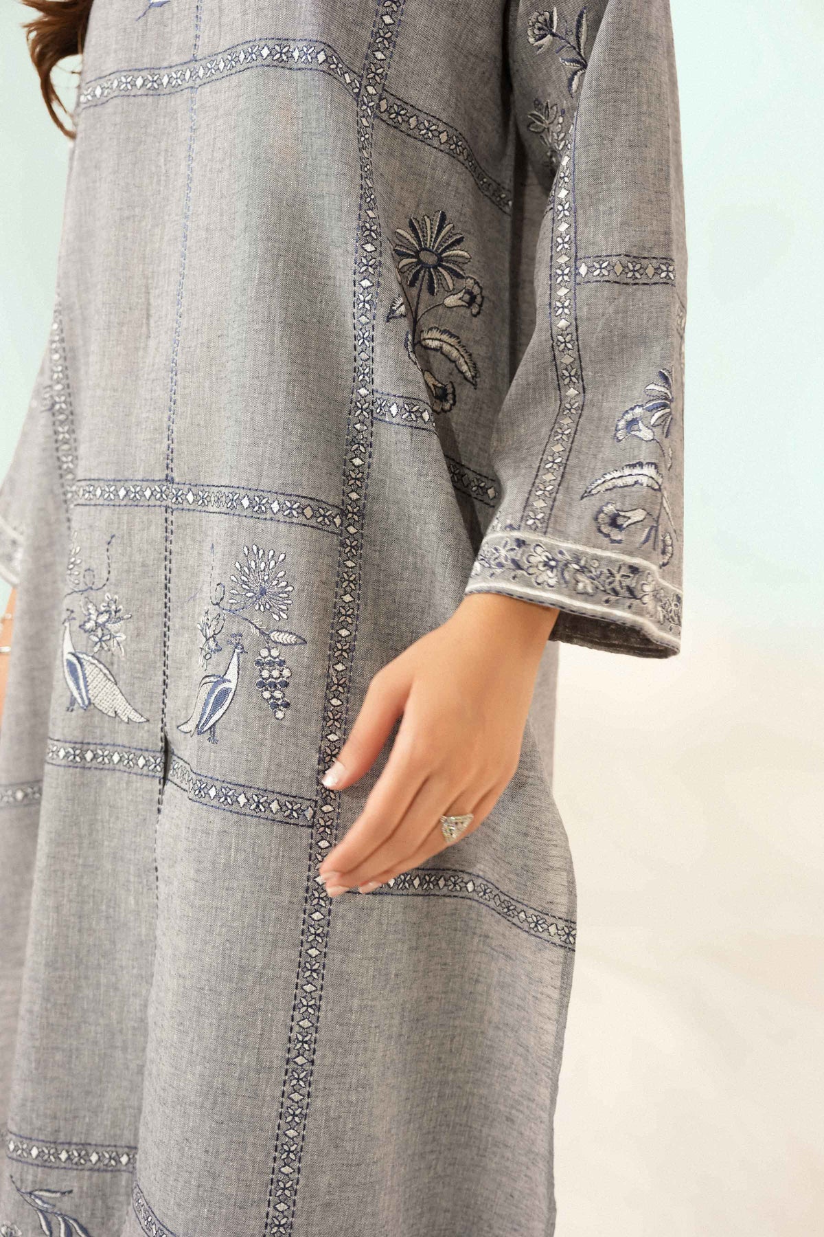 Nishat UK - Grey Embroidered Linen 2 Pieces ready to wear Dress