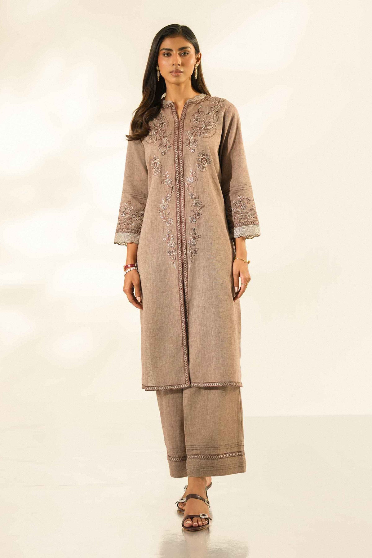 Nishat UK - Grey Embroidered Linen 2 Pieces ready to wear Dress