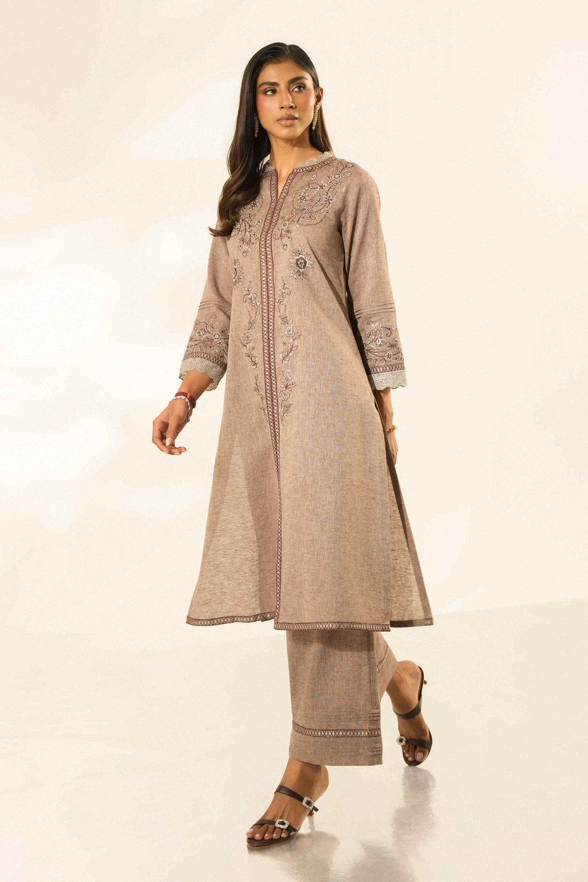 Nishat UK - Grey Embroidered Linen 2 Pieces ready to wear Dress