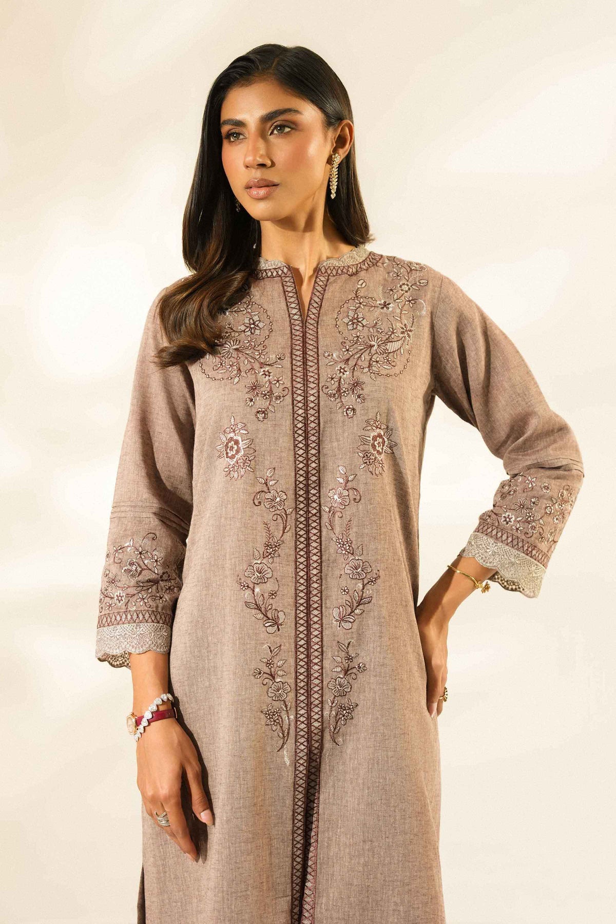 Nishat UK - Grey Embroidered Linen 2 Pieces ready to wear Dress