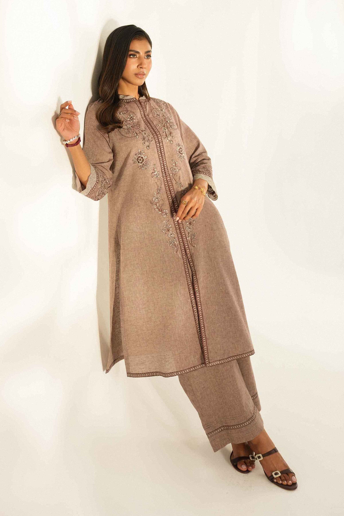 Nishat UK - Grey Embroidered Linen 2 Pieces ready to wear Dress