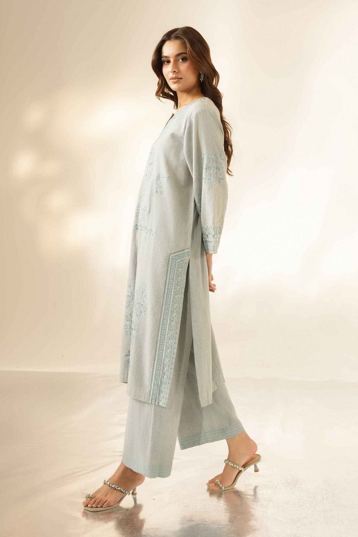 Nishat UK - Grey Embroidered Irish Linen 2 Pieces ready to wear luxury suit